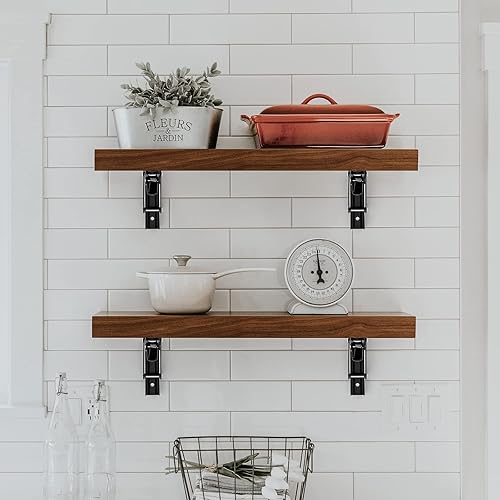 Miniatura 7 de Ravinte - Paquete de 2 soportes plegables de 20 pulgadas para estantes - Negro mate, soportes plegables resistentes para mesas y bancos - Diseño que