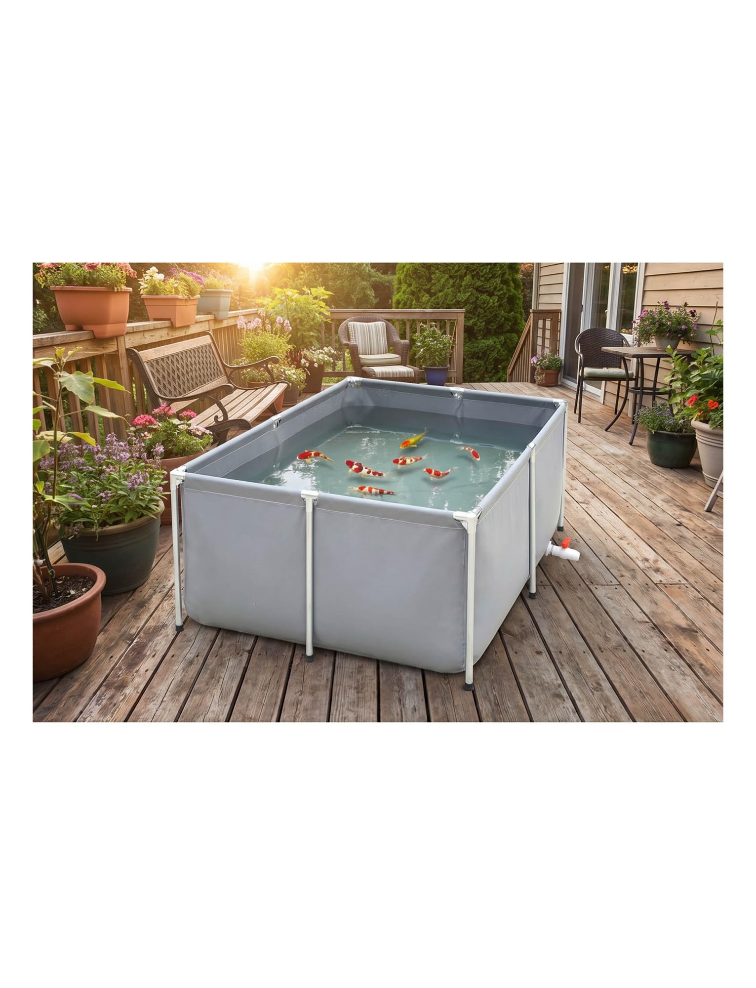 Estanque de peces dorado de PVC plegable y tanque sobre el suelo