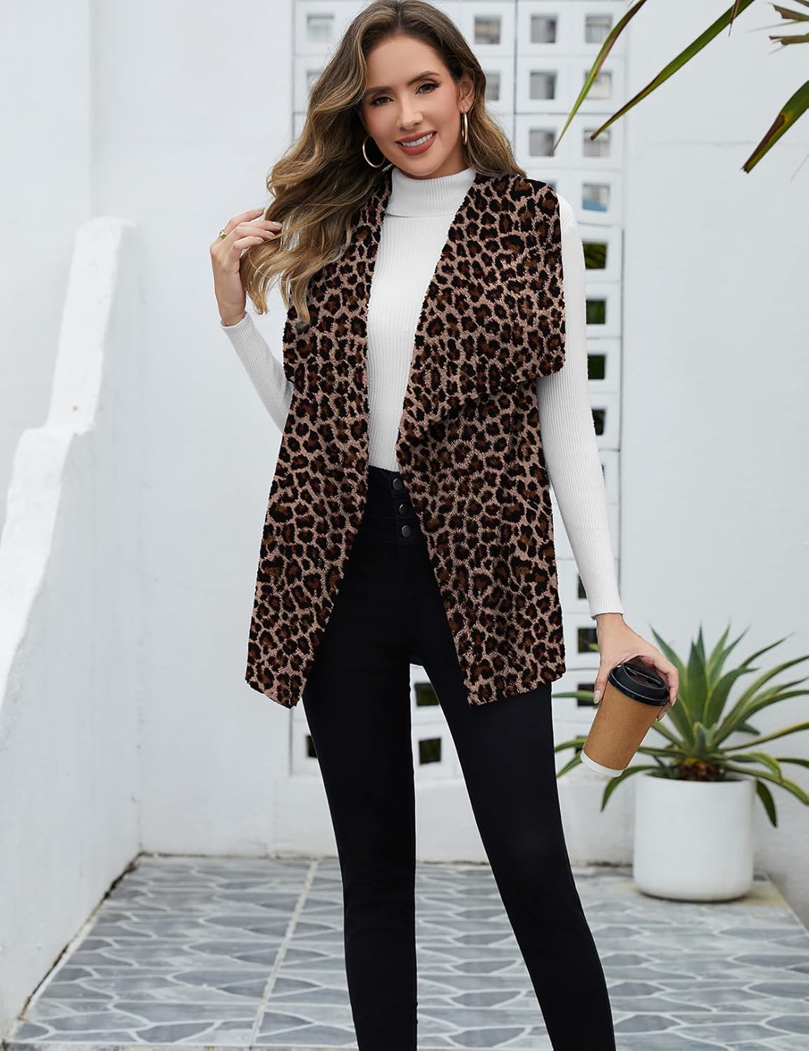 Women Fuzzy Fleece Vest Sleeveless Sherpa Jacket Winter Open Front Fluffy Outerwear Coats with Pockets - Image 6