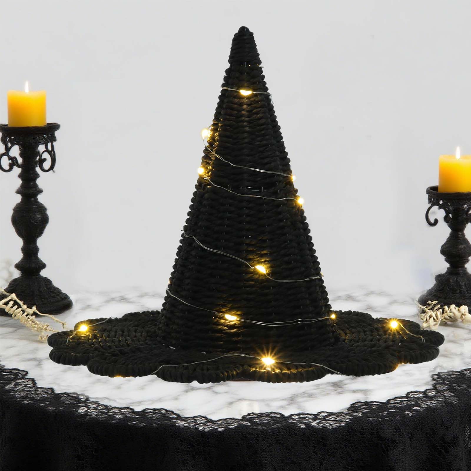 Cappello da strega di Halloween fatto a mano, ornamento decorativo da tavolo lavorato a maglia nera per feste in casa, carino Halloween