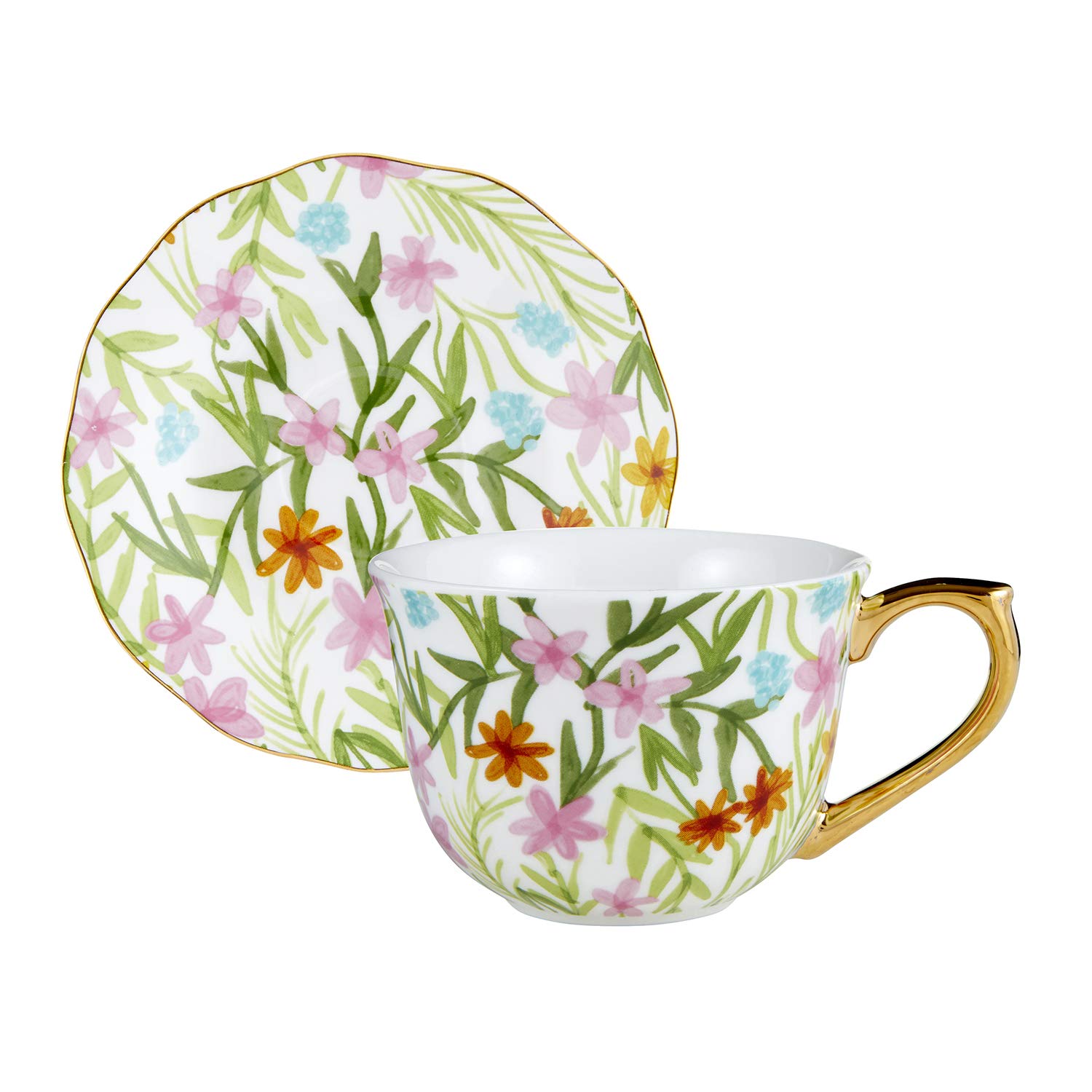 Slant Collections Ceramic Tea Cup & Saucer Set, 1 Count (Pack of 1), Floral