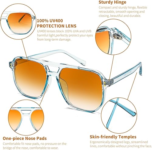 Miniatura 4 de FEISEDY Gafas de sol de aviador cuadradas retro para mujeres y hombres, de los años 70, estilo vintage, marco de plástico, gafas de sol B2835