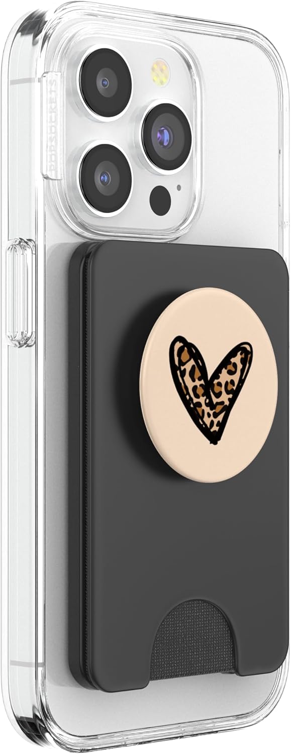 Cute Leopard Cheetah Heart Beige Brown Women Girls PopSockets PopWallet for MagSafe