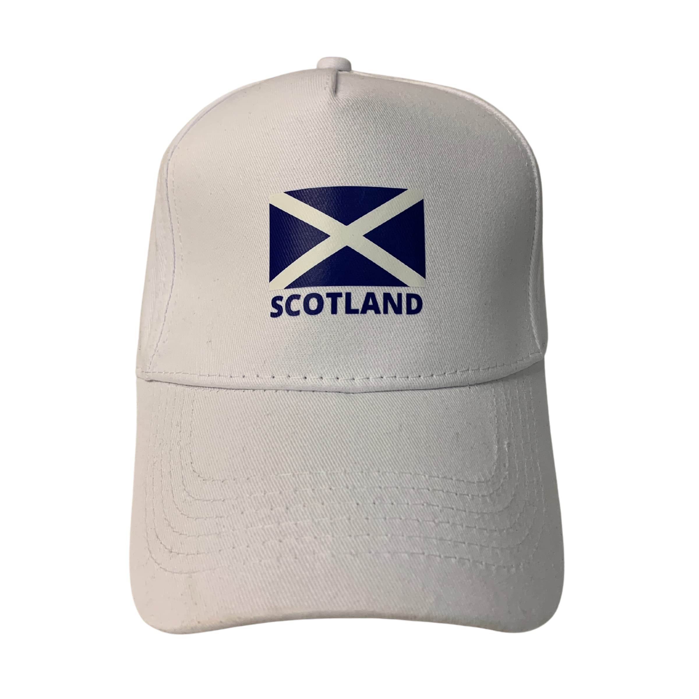 Fidra Fashion Accessories Unisex White Fidra Adult Scotland Baseball Cap With Saltire Logo, Buckle Adjustable. Fast Uk Post 48-72 Hour Delivery. (White)