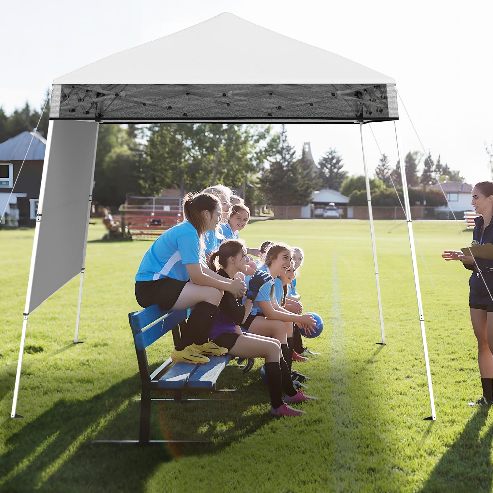 COSTWAY Carpa Plegable 1,8x1,8 m, Pop up, Cenador para Jardin con 1 Pared Lateral, Altura Ajustable, Bolsa de Transporte, Pergola Pabellón de Jardin Camping Picnic (Blanco)