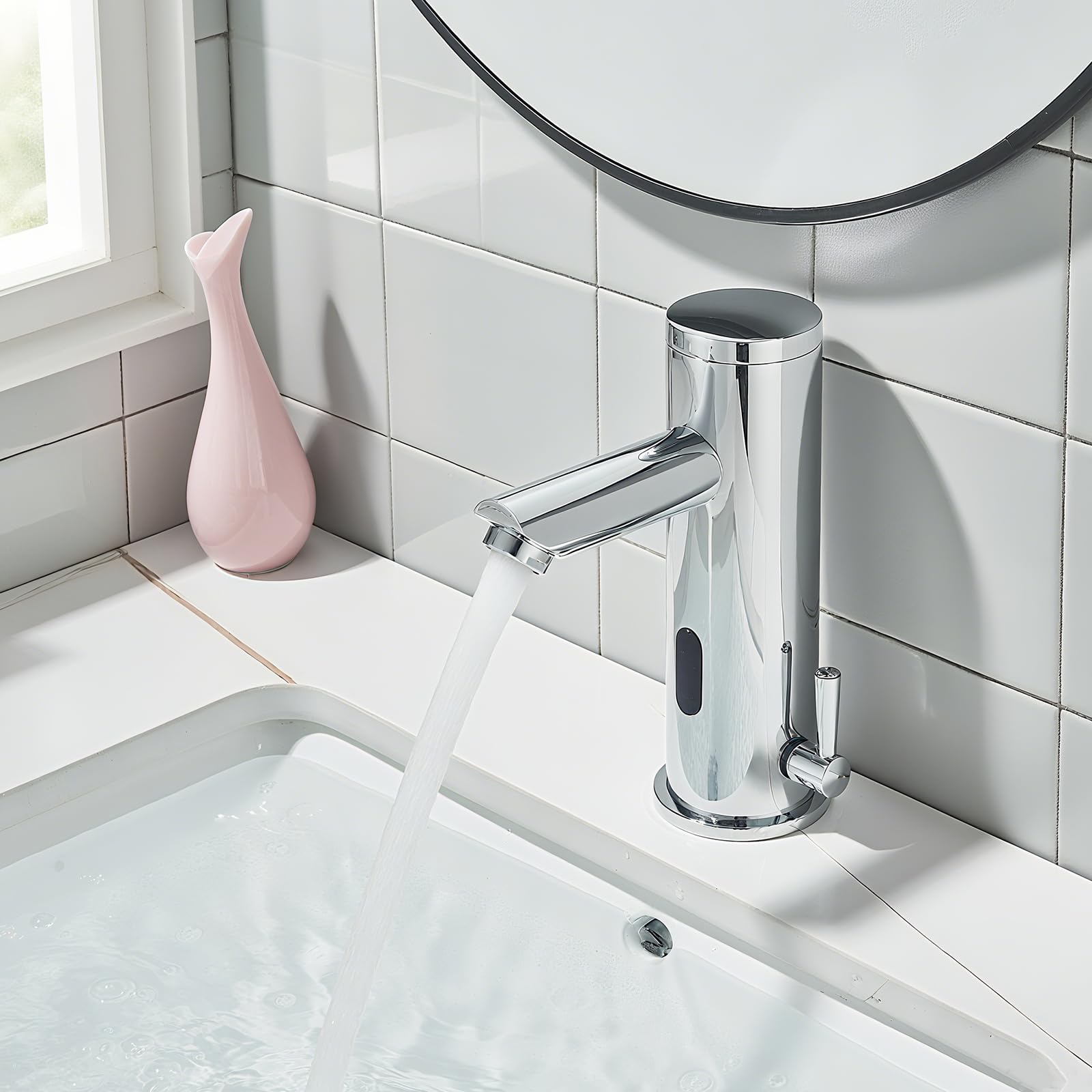 Sensore a infrarossi Rubinetto Bagno Cromo, Automatico Sensore Miscelatore Miscelatore Bagno Schermo Calda Acqua Fredda Miscelatore Rubinetto Rubinetto Lavello