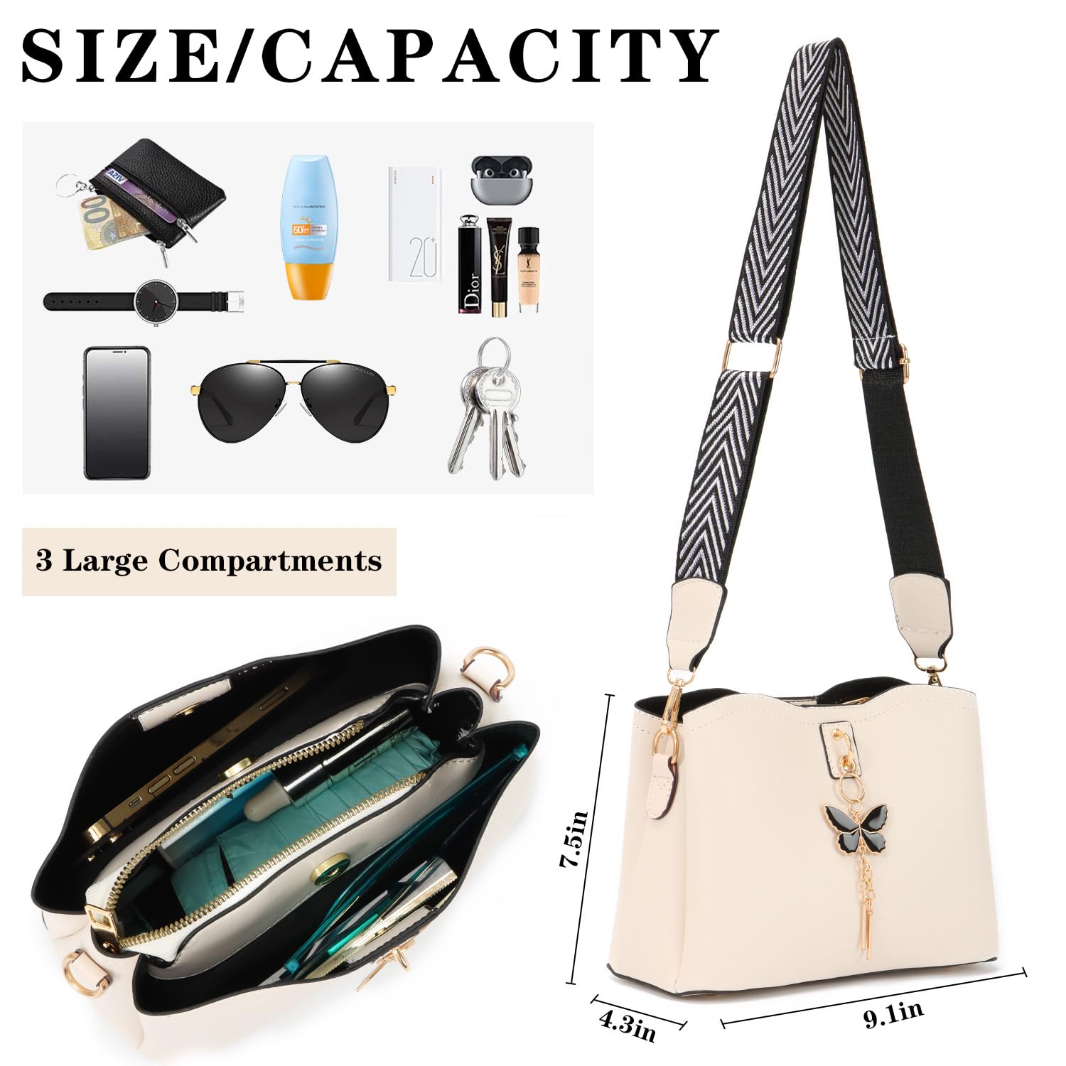 Oweisong Leather Butterfly Purse for Women Small Trendy Crossbody Shoulder Bag Ladies Fashion Cute White Handbags