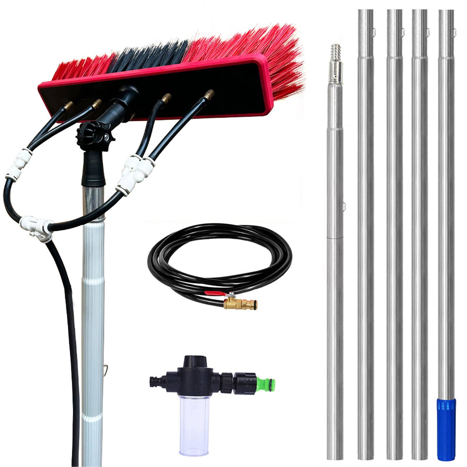 Telescopic Water-fed Cleaning Pole 3m-13.6m - Adjustable Angle Universal Hose Dispenser for Solar Panels - High Reach Window Washer with Durable Brush