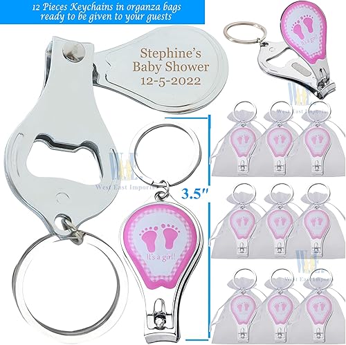 Miniatura 9 de Baby Shower personalizado (12 piezas) llavero rosa chica favorescortauñas y abridor de botellasgrabado láser personalizado regalo, Carriola