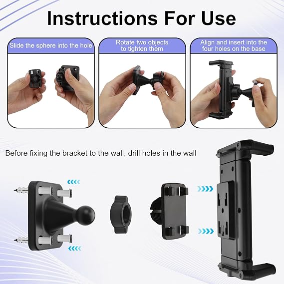 Tablet Wall Mount Aluminum iPad Wall Mount 360° Rotation Adjustable Holder Universal Car Front CD Slot Player Tablet Stand for iPad Mini Air Pro iPhone Samsung Galaxy Kindle Fire HD Tab Lenovo Huawei