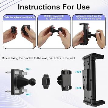 Tablet Wall Mount Aluminum iPad Wall Mount 360° Rotation Adjustable Holder Universal Car Front CD Slot Player Tablet Stand for iPad Mini Air Pro iPhone Samsung Galaxy Kindle Fire HD Tab Lenovo Huawei