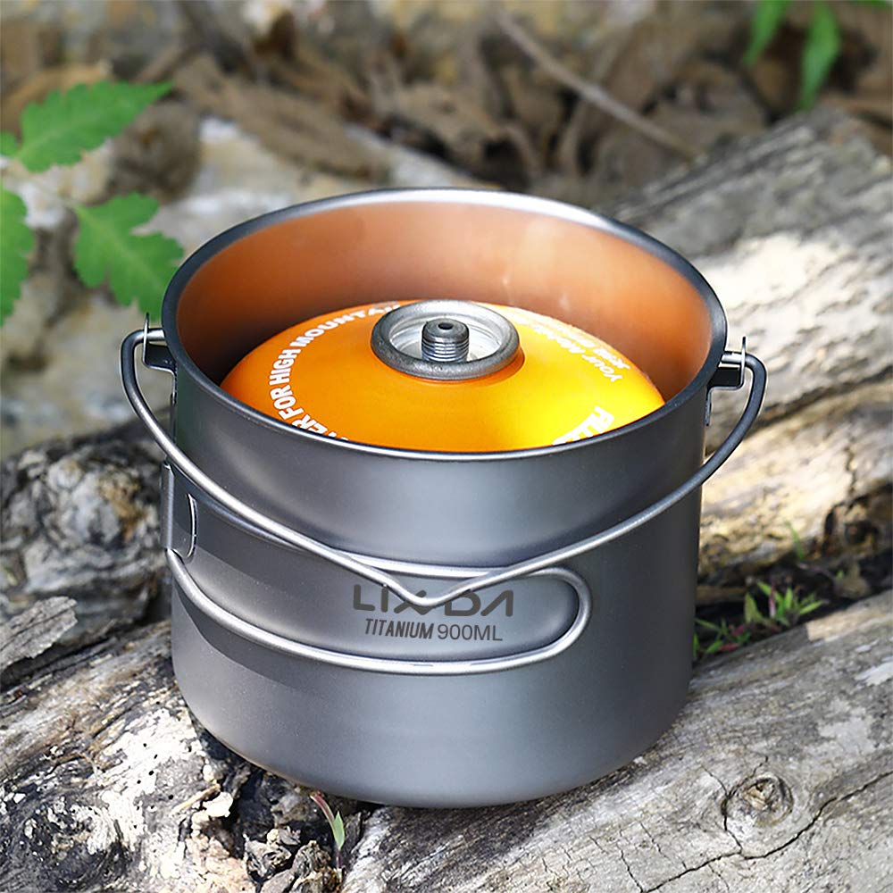 750 ml / 900 ml / 1100 ml Olla de Titanio Ultraligera Taza de Agua con Tapa y asa Plegable al Aire Camping Cocina Picnic