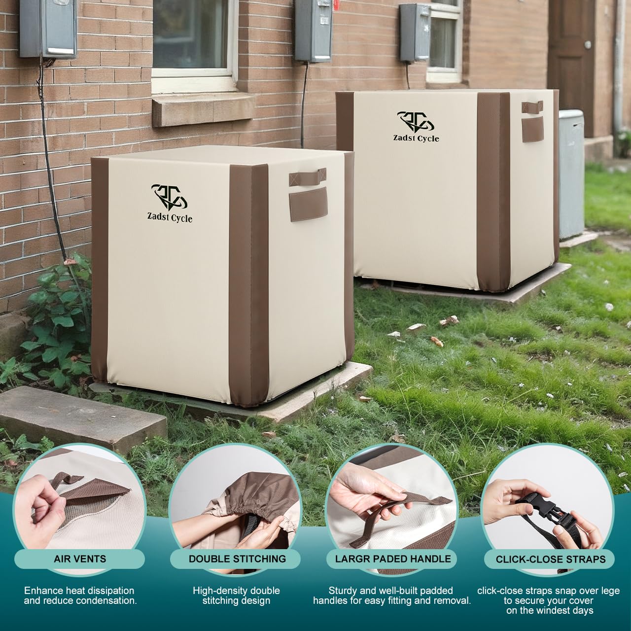Funda para aire acondicionado exterior resistente al agua, poliéster 600D, marrón y beige, 1 paquete