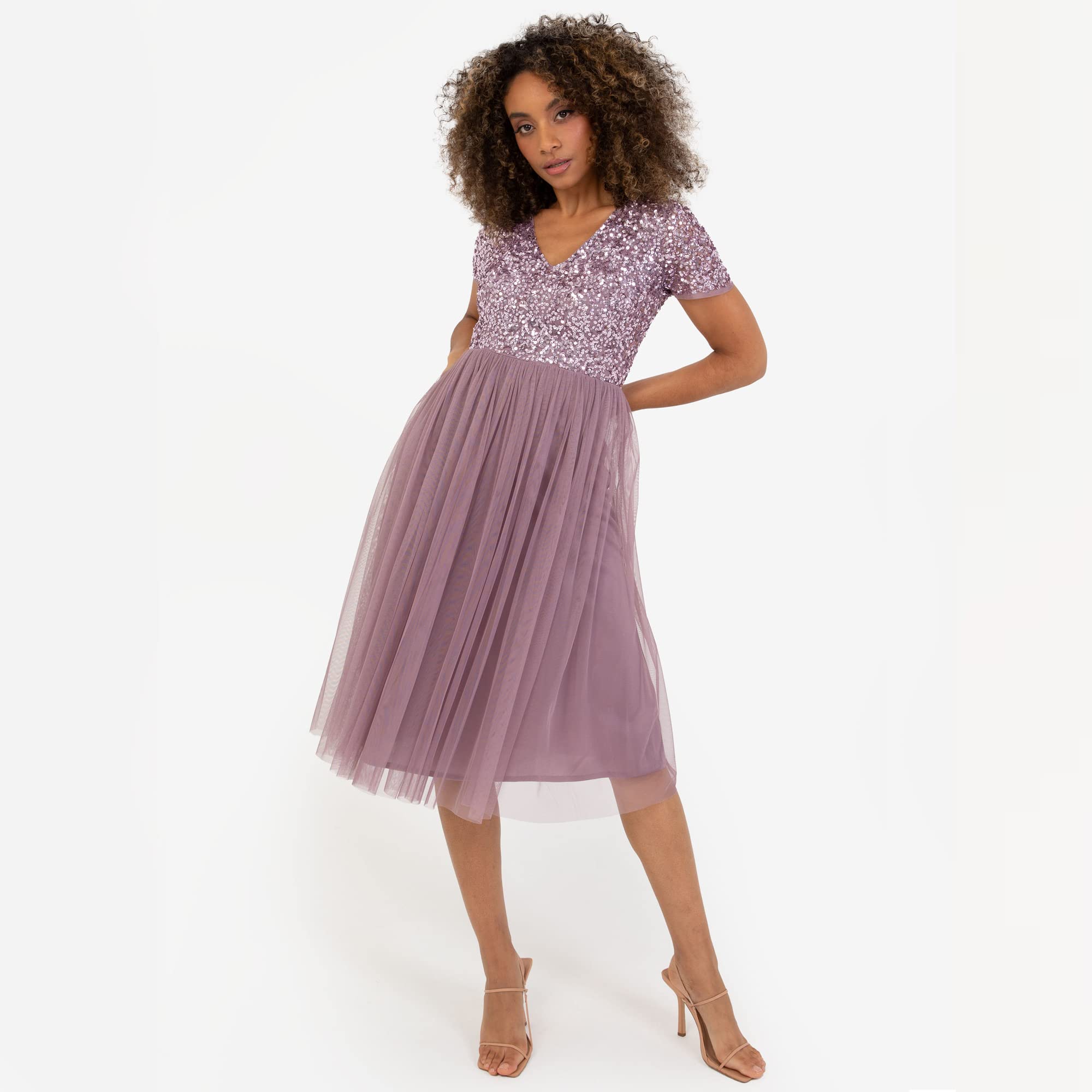 Maya Deluxe Damen Midi-Kleid mit V-Ausschnitt – Bild 2