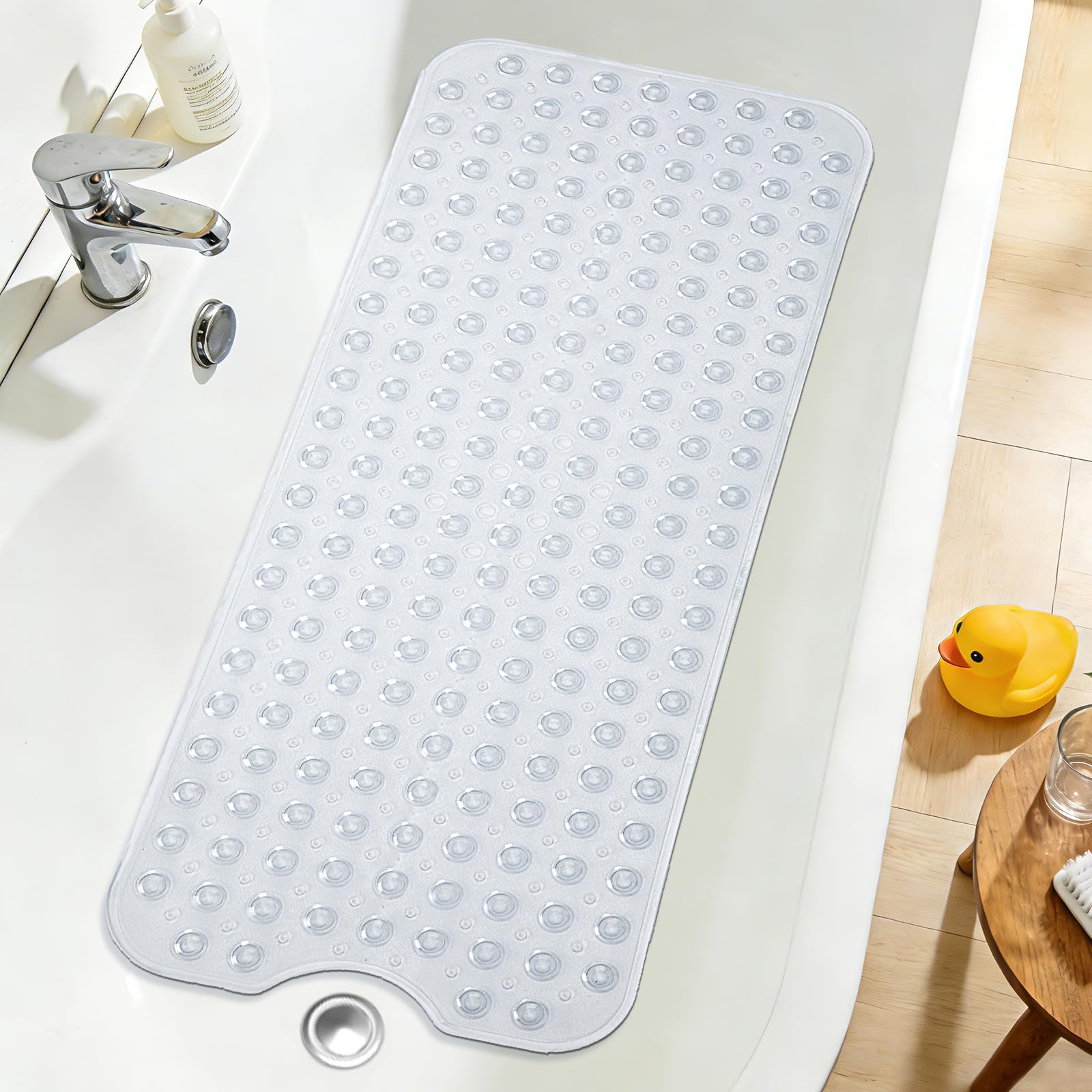 Naoloture Extra Long Clear Bathtub Mat Non Slip, Soft Bath Mat for Tub 40 x 16 Inch Full Size, Bath Tub Shower Mats for Bathroom Floor with Big