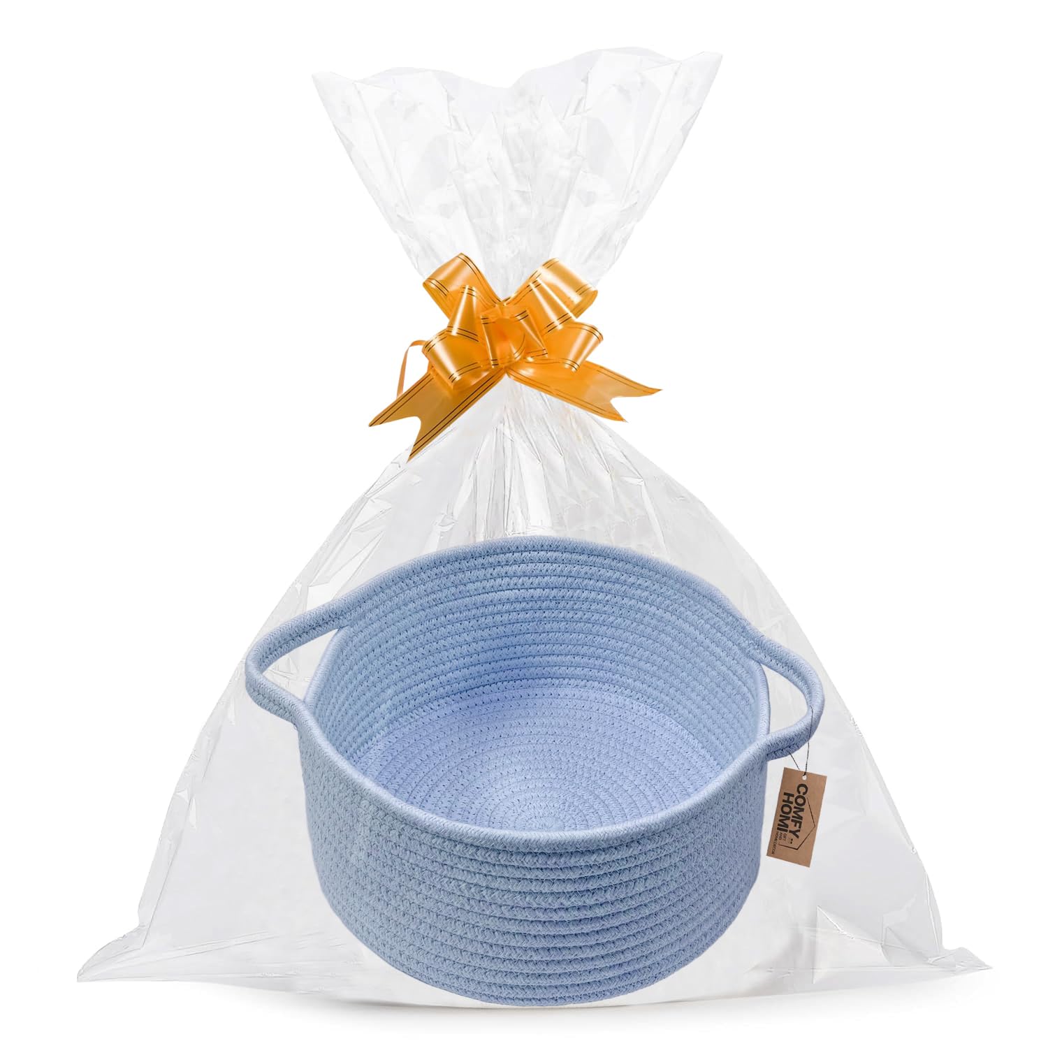 COMFY HOMI Small Woven Gift Baskets with Handles, Gift Bags and Ribbons - Cotton Rope Storage Basket for Organizing, Dog Toy Basket Box, Gift Baskets