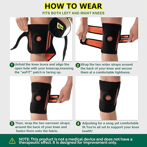 Miniatura 8 de Rodillera (talla única mediana) con estabilizadores de doble cara y almohadillas de gel para rótula, correa envolvente ajustable en 4 direcciones