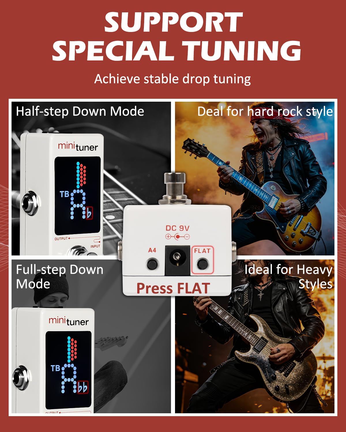 Strcih T-2 - Pedale accordatore per chitarra, alta precisione ± 1 centesimo, True Bypass/Buffer Bypass Dual Mode, sintonizzatore compatto, display LCD, supporta accordature alternative per chitarra