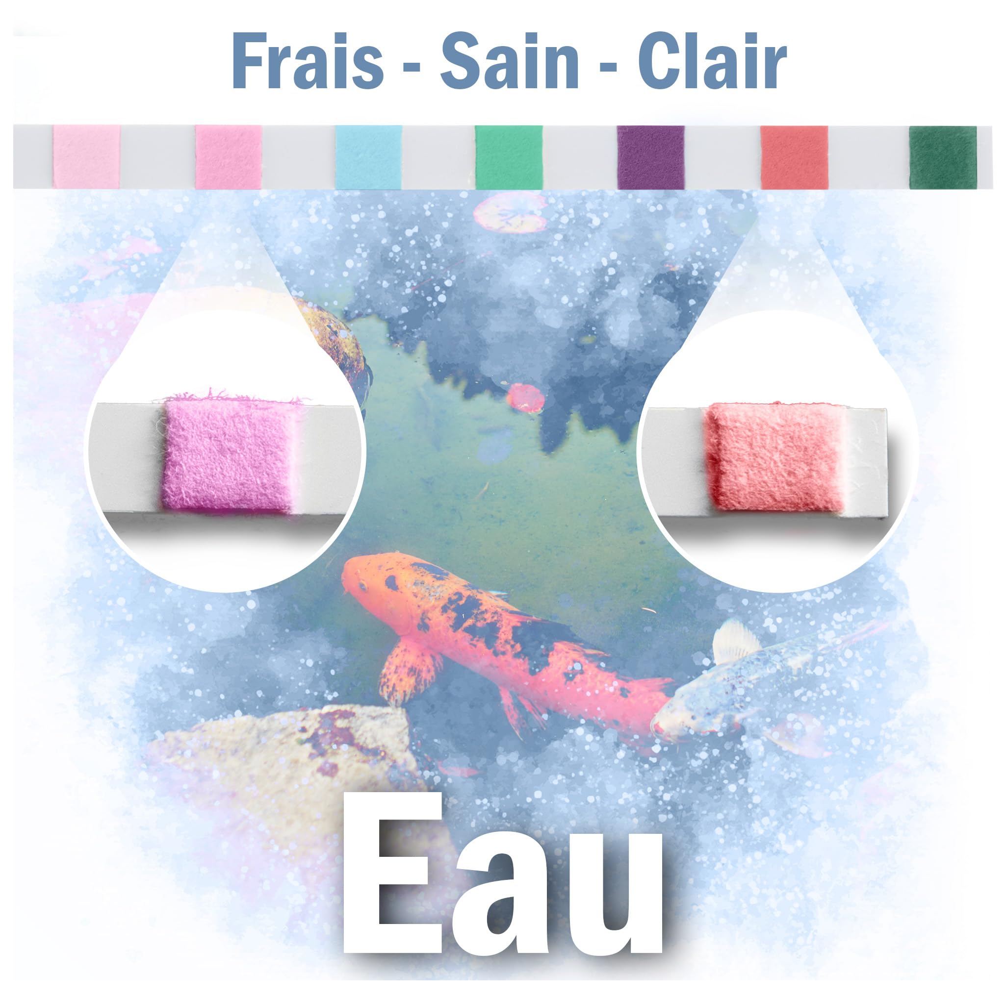Bandelettes de test 7 en 1 pour bassin – Kit de test précis pour le pH, les nitrates, les nitrites, les carbonates, la dureté, le chlore total et libre – Pour bassins – 50 bandelettes