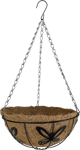 Red Carpet Studios Caja de 6 macetas colgantes con forro de coco, 12 pulgadas, patrón de mariposa de alambre