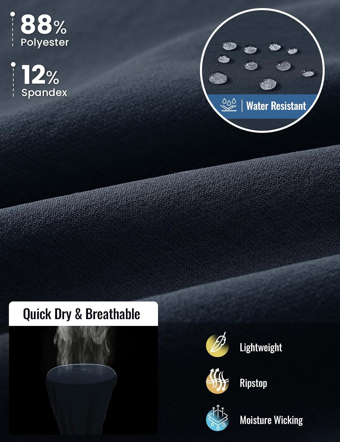 Rdruko Men's Stretch Golf Shorts 9" Quick Dry Lightweight Elastic Waist Waistband Flat Front Dress Shorts with 5 Pockets - Image 4