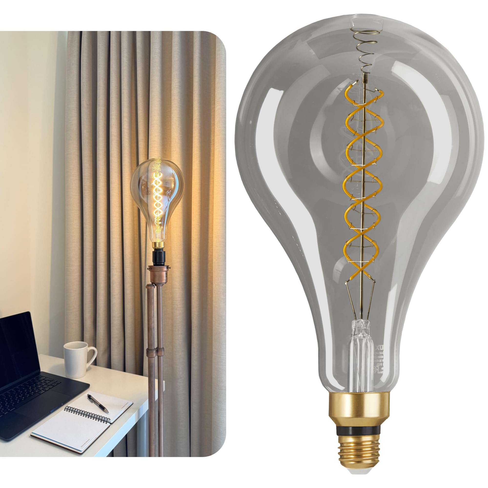 Übergroße Edison-LED-Leuchtmittel, Vintage-Stil, PS52 (PS160), 7 W, entspricht 40 W, dimmbar, 2200 K, warmes Leuchten, 400 Lumen, E26-Sockel, große Glühfaden, dekorative Glühbirnen, 360°
