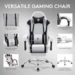 Gaming Chair Breathable Fabric,Computer Office Chair with Footrest,Massage Lumbar Support and Gel Pad,Ergonomic Reclining Adjustable Gamer Chair with Headrest and Spring Cushion Grey Black | Breathable Fabric,Gel Pad,Ergonomic,Spring Cushion,High Bac
