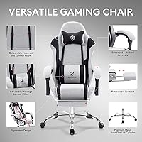 Vista 7 de Gaming Chair Breathable Fabric,Computer Office Chair with Footrest,Massage Lumbar Support and Gel Pad,Ergonomic Reclining Adjustable Gamer Chair