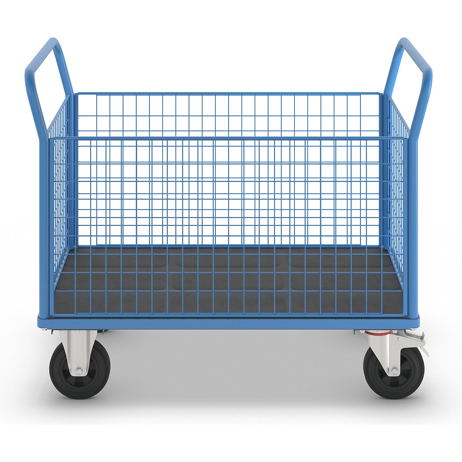 eurokraft pro | Plattformwagen | 4 hohe Gitterwände, LxB 1250 x 800 mm, Vollgummireifen