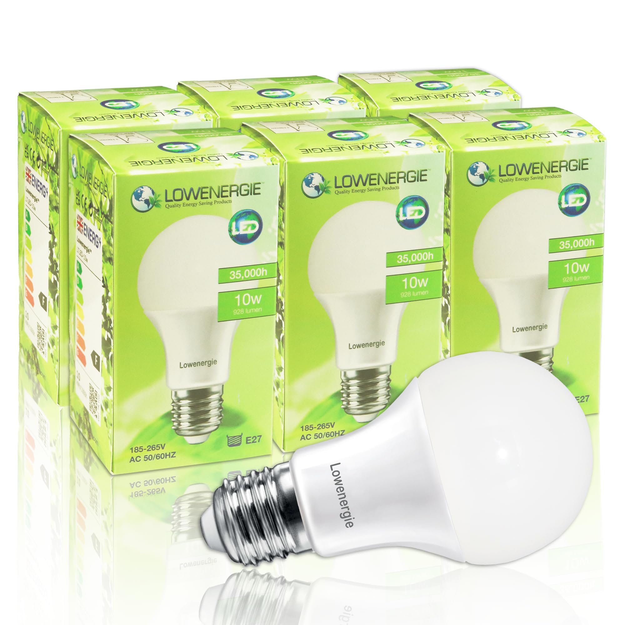 LOWENERGIE LED Light Bulbs 10W Edison Screw E27 Day White 6000K A60 GLS Lamps – Pack of 6 Energy-Saving Everyday Lighting [Energy Class F] — image 1