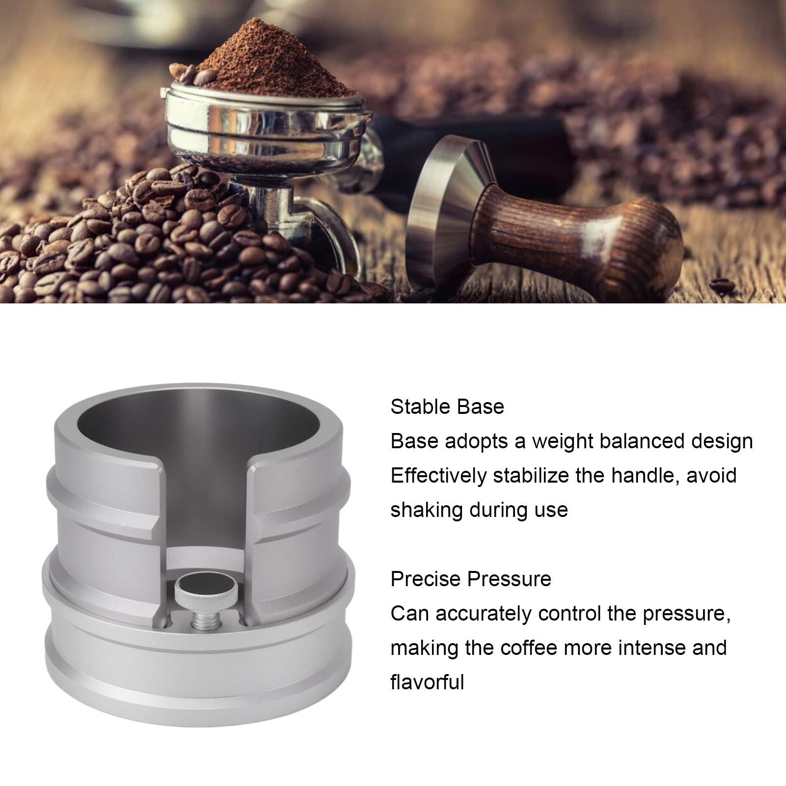 Stacja ubijania kawy i uchwyt na kolbę |Stojak ze stopu aluminium na kolce 51 mm / 53 mm / 58 mm |Solidny organizer na kawę z manometrem (Srebrny)