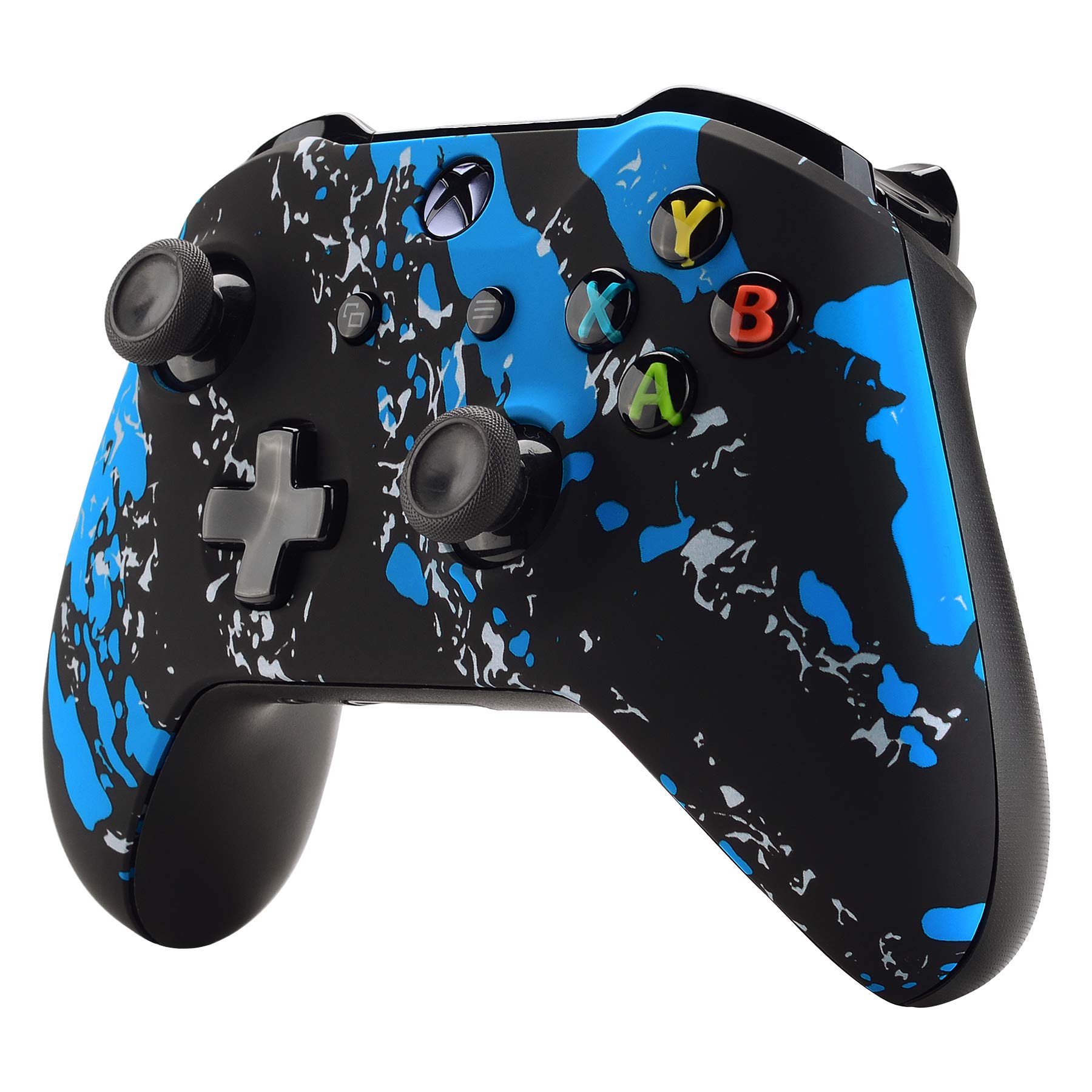 eXtremeRate Custodia anteriore con rivestimento blu con motivo a spruzzi, kit di ricambio per controller Xbox One S e One X (modello 1708)