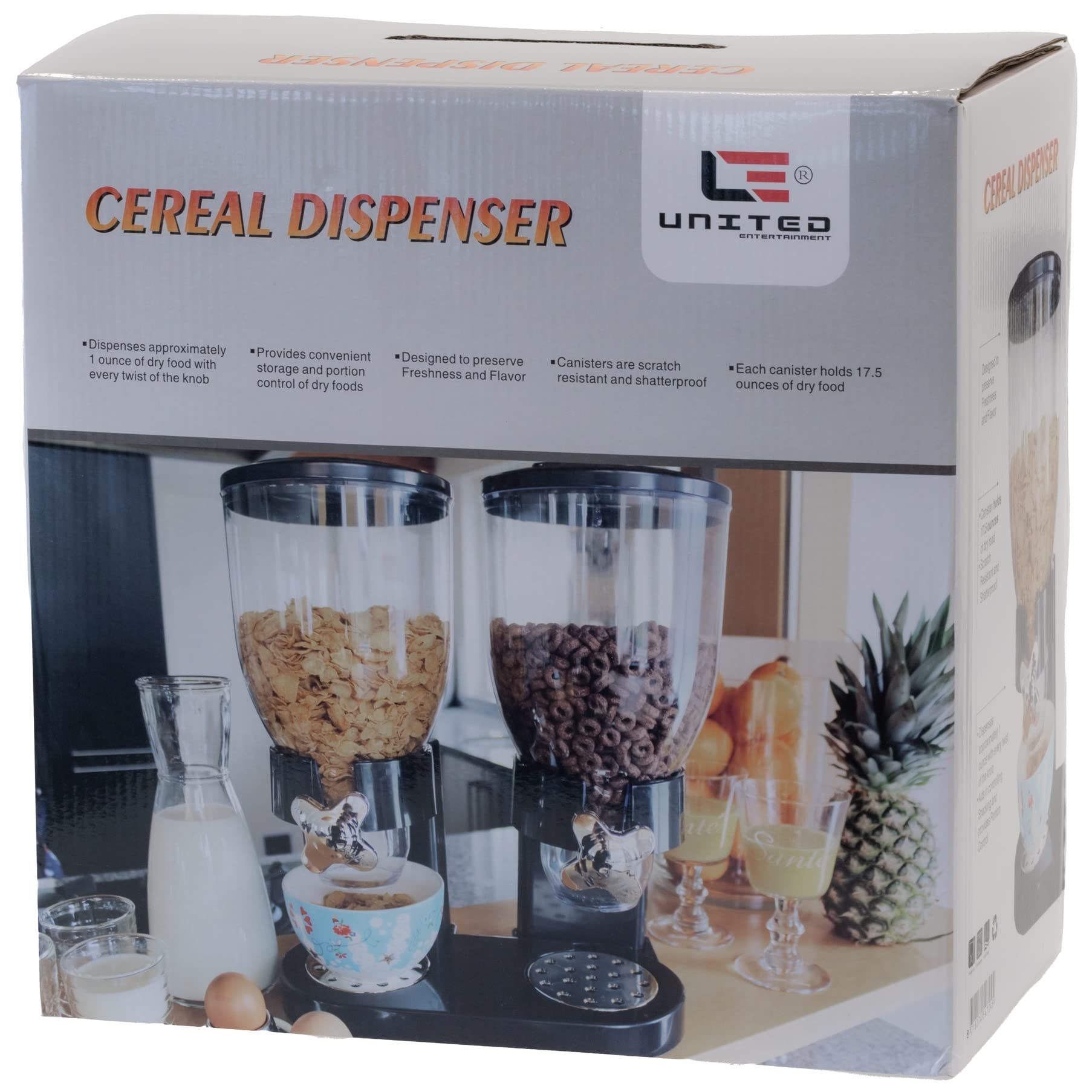 United Entertainment - Müslispender / Cerealienspender / Cornflakesspender / Doppel-Spender für Müsli, Cornflakes und Cerealien - Schwarz