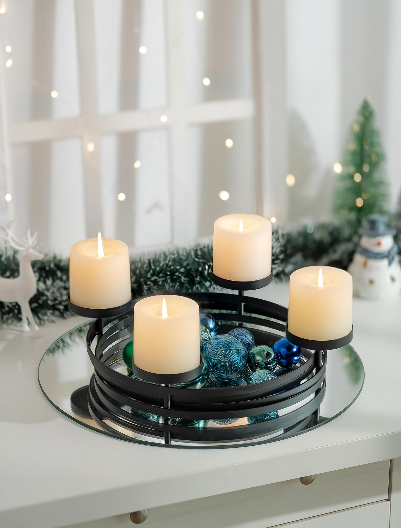 Romadedi Couronne de l'Avent Moderne Ronde en Métal: Support de Couronne de l'Avent Mat Noir Ø 30 cm pour 4 Bougies Ø 8 cm - Arrangement d'Avent Scandinave Minimaliste pour Table