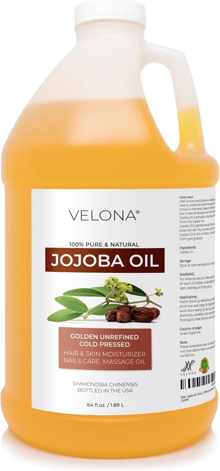 Jojoba Oil – 64 oz | 100% Pure and Natural | Golden, Unrefined, Cold Pressed, Hexane Free | Moisturizing Face, Hair, Body, Skin Care, Stretch Marks, Cuticles