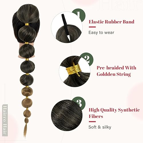 Miniatura 3 de Hairro 2 paquetes de extensiones de cola de caballo afro de burbujas para mujer, cola de caballo larga tipo afro, linterna, recta, cola de caballo,