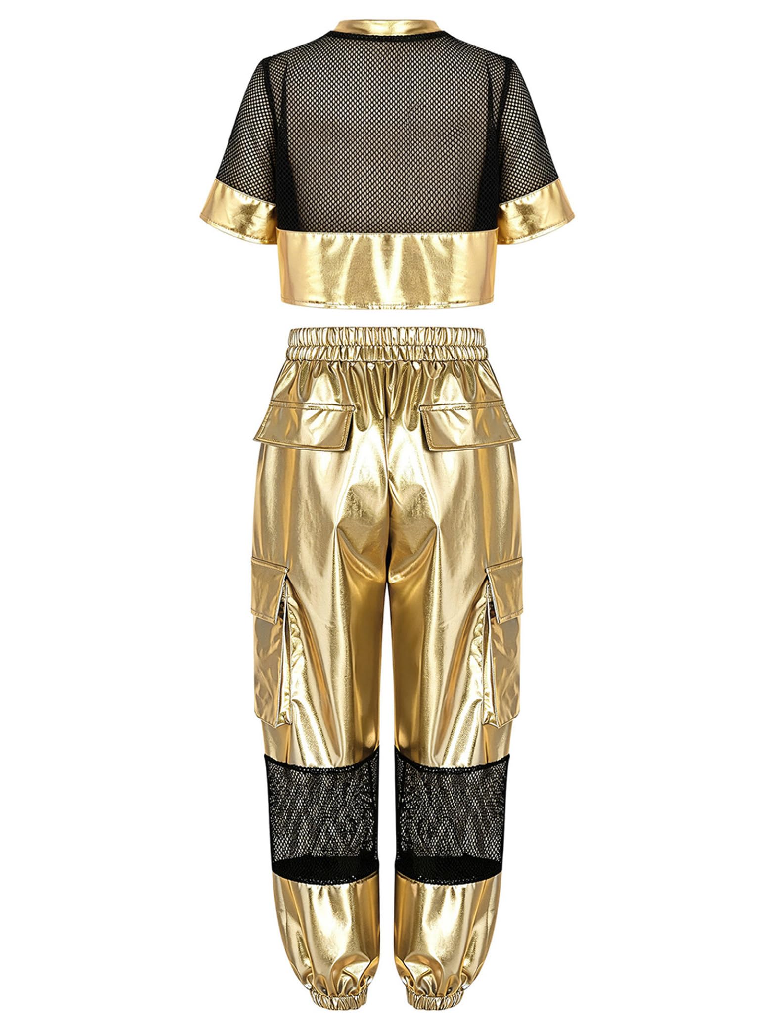 Tanzoutfits dziewczęcy dziecięcy metaliczny hip hop street dance zestaw ubrań