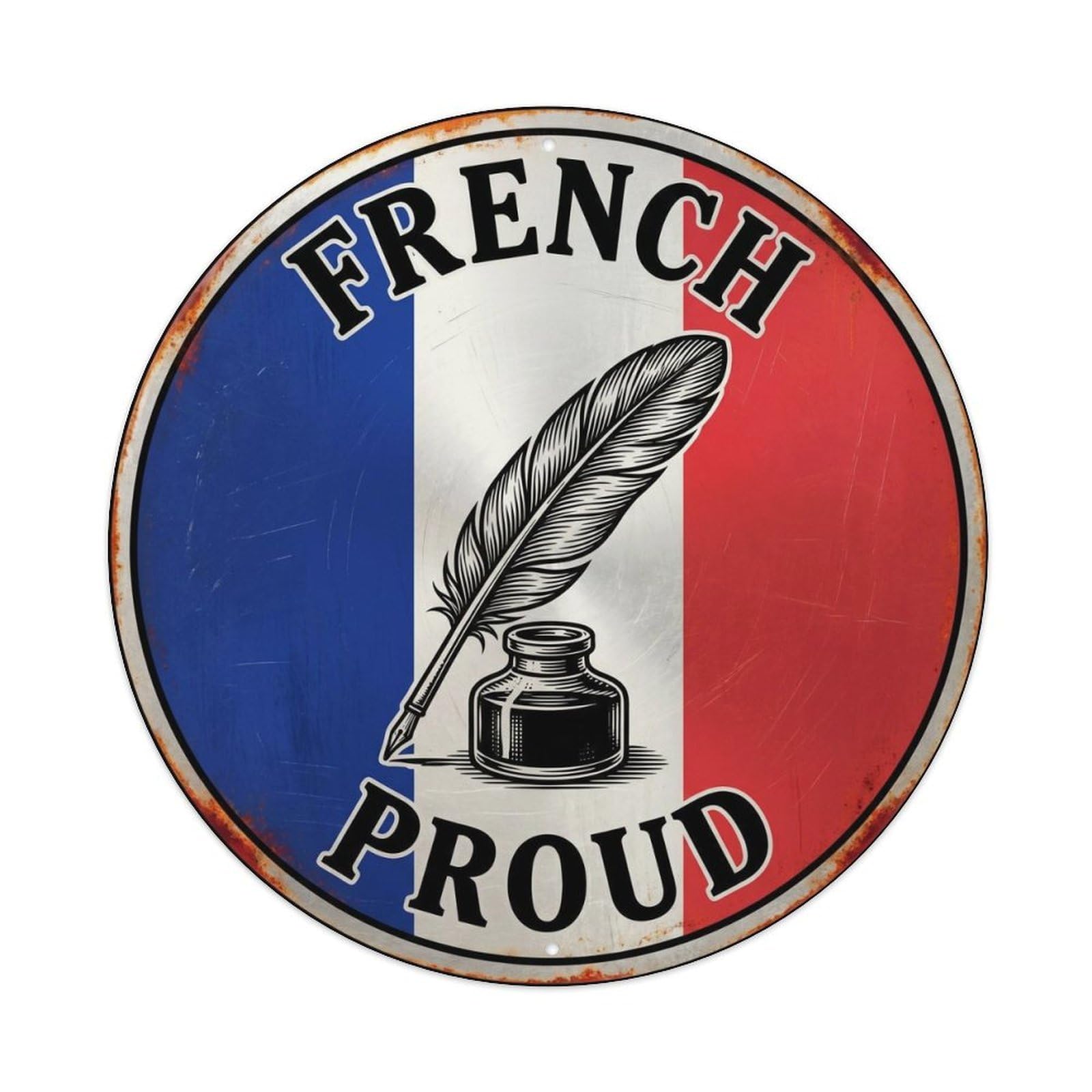 Olhnbad Style French Proud Feather Pen Writing Art Heritage Emblem Metal Tin Sign
