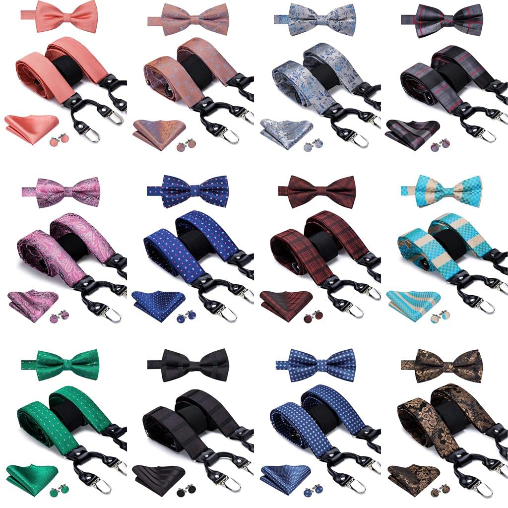 Tirantes Conjunto de Tirantes de Seda for Hombre, Conjunto de Tirantes y Pajarita Florales Dorados, 6 Clips de Metal de Cuero, Tirantes de Tirantes (Color : 3050)