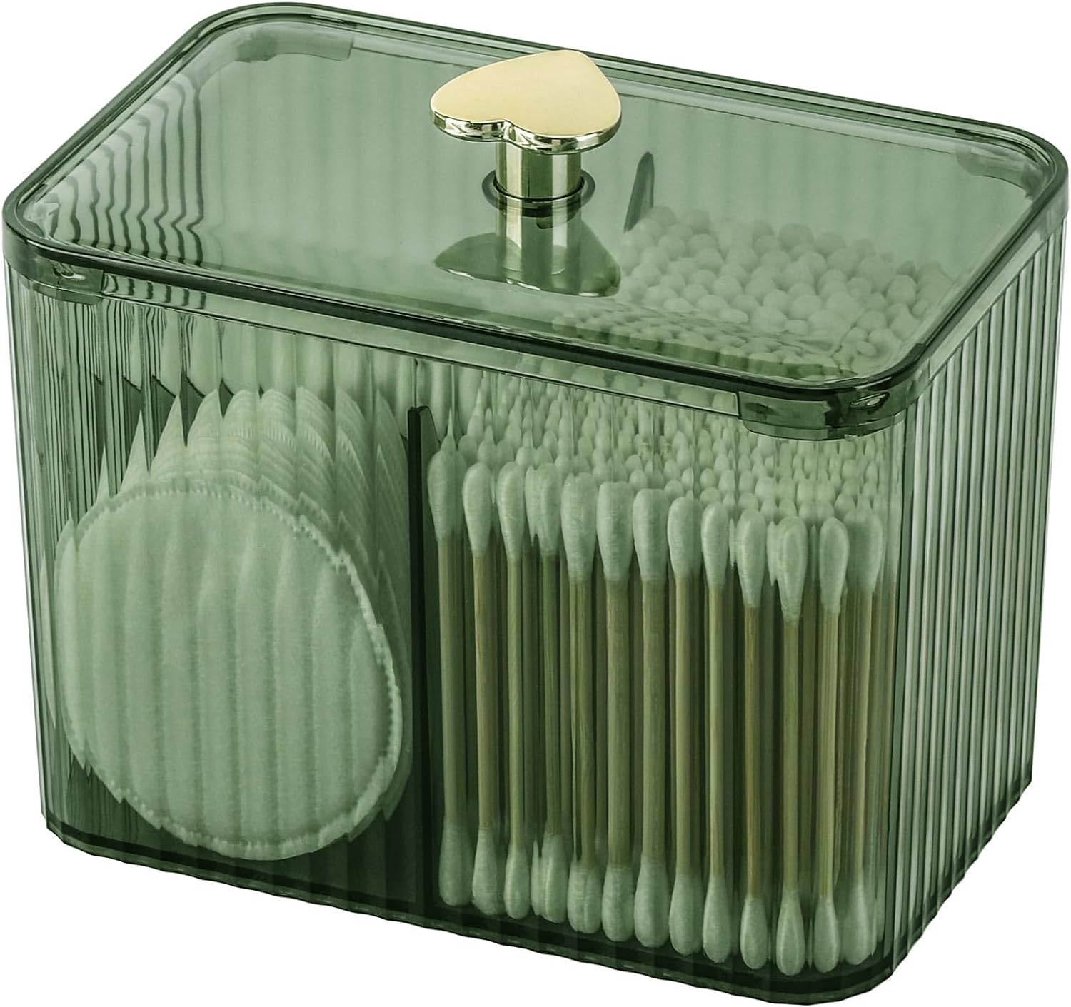 Qtip Holder Dispenser 3-Section Clear Cotton Swab/Pad/Ball Holder Container Bathroom Organizer Jar Cosmetics Storage for Vanity (Green) حامل قطن الأذن