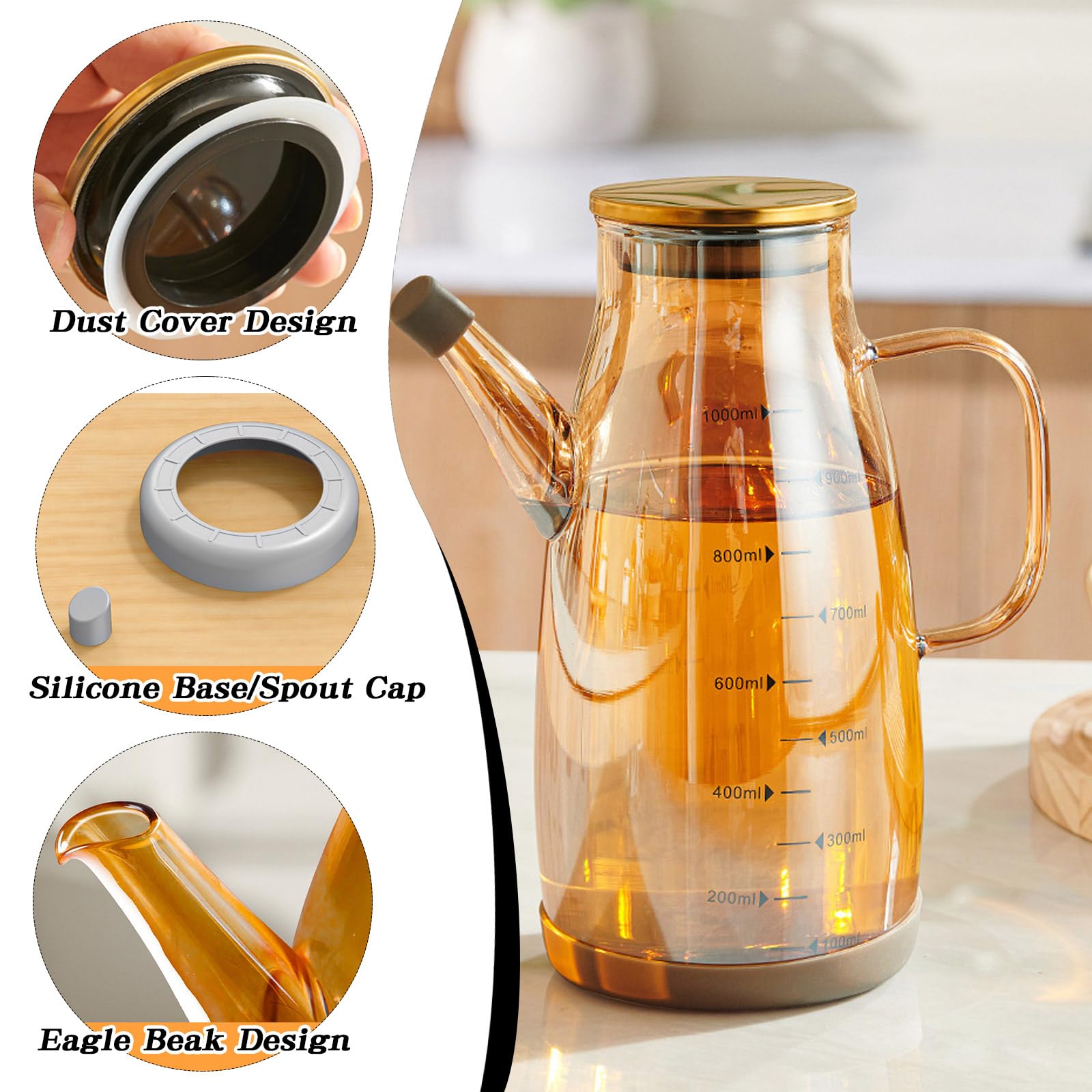 Bottiglia dispenser per olio con beccuccio antigoccia, dispenser di olio da cucina, dispenser per olio e aceto, bottiglie per cucinare, friggitrice, insalata, gadget da cucina (trasparente, 800 ml)