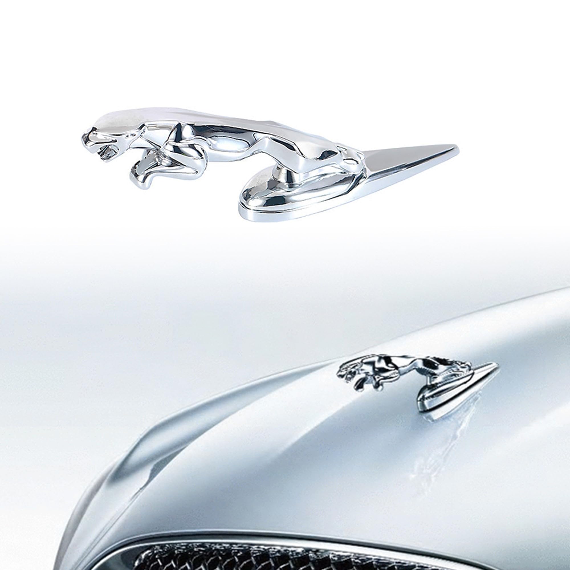 Hood Emblem - Compatible with XE, XF, XJ Jagvar Accessories- 3D Classical Design - Hood Emblem in Chrome/Black Finish(Chrome), JBEM002