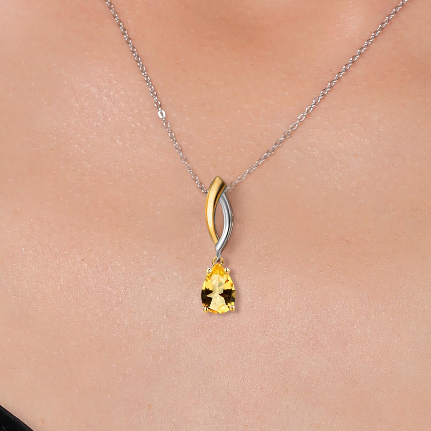 Gem Stone King 925 Silver and 10K Yellow Gold Honey Topaz Pendant Necklace for Women | 1.00 Cttw | Gemstone November Birthstone | Pear Shape 8X5MM | With 18 Inch Silver Chain - Image 3