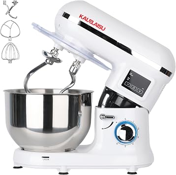 Stand Mixer, Commercial Stand Mixer, 1.9 gal 5.5 L Large Capacity, 99 Minutes Timer Function, Double Stirring Hook Simultaneous Operation, 4 Attachments, 7 Speed Adjustment, 3 in 1 Unit, Kneading