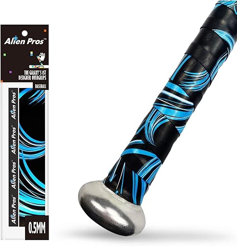 Miniatura 8 de ALIEN PROS Paquete de 2 cintas de agarre de murciélago de calavera y olas azules para béisbol de 0.020 in - Envuelve tu bate para un jonrón épico