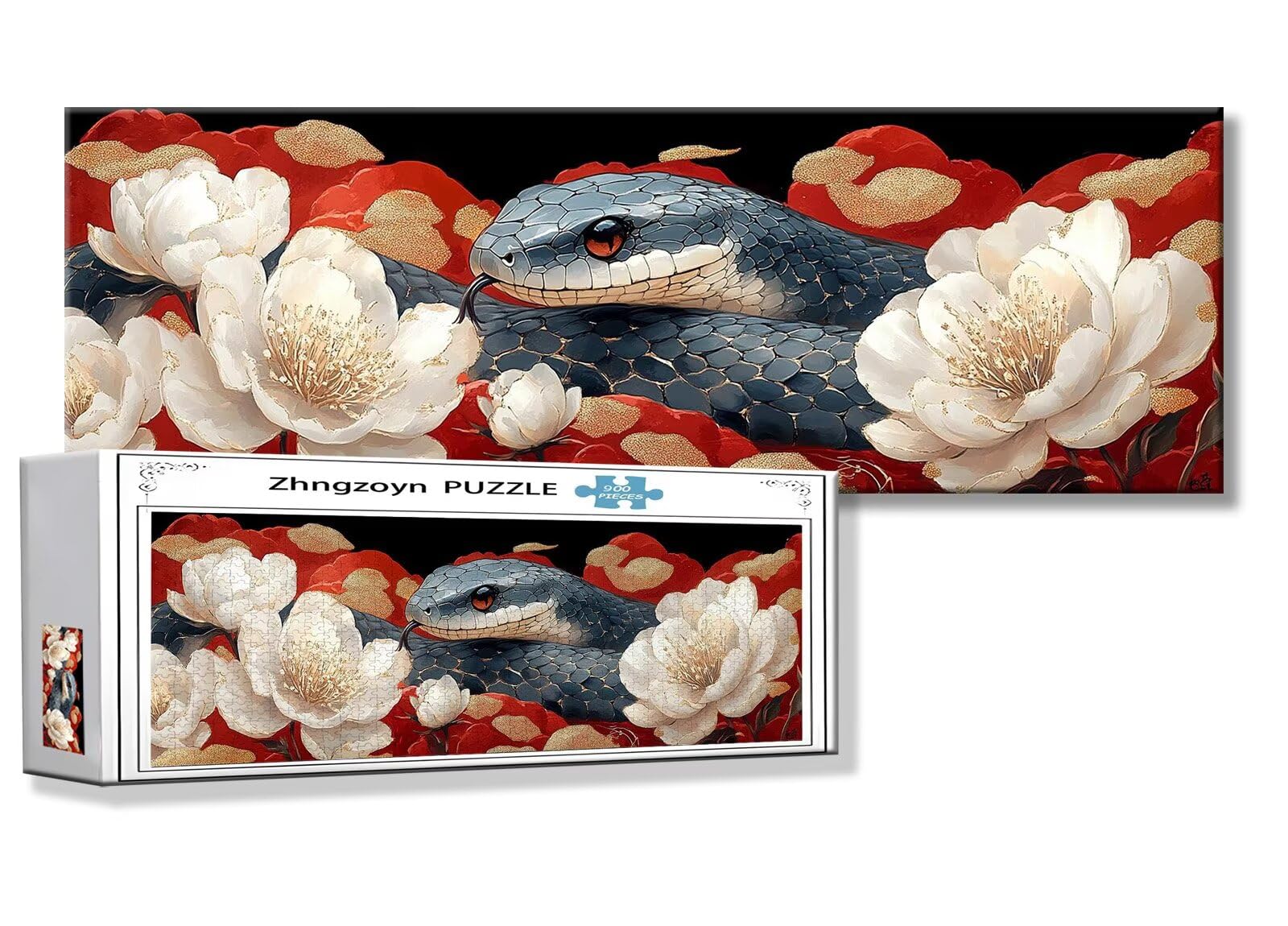 Puzzle Fleur 900 Pieces Serpent Puzzle Adultes 87 x 34 cm DIY Difficile Classiques Jigsaw Panoramique, Adulte Jeu éducatif, 2025 Bois Jigsaw Art Impossible Famille Challenge, Cadeau pour Femme P-4