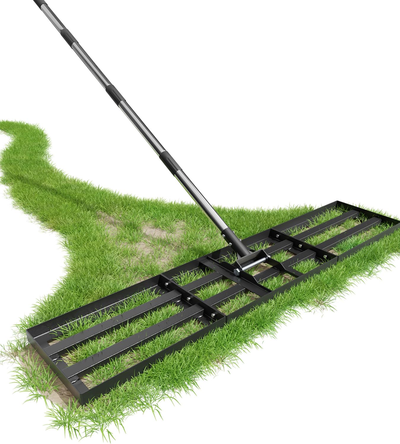 Grabie do trawy 114 x 25 cm (regulowana szerokość), z bardzo długim metalowym trzonkiem o długości do 2 m, wytrzymała grabie Gardena, łatwe grabie do ogrodu, golfa i podwórka
