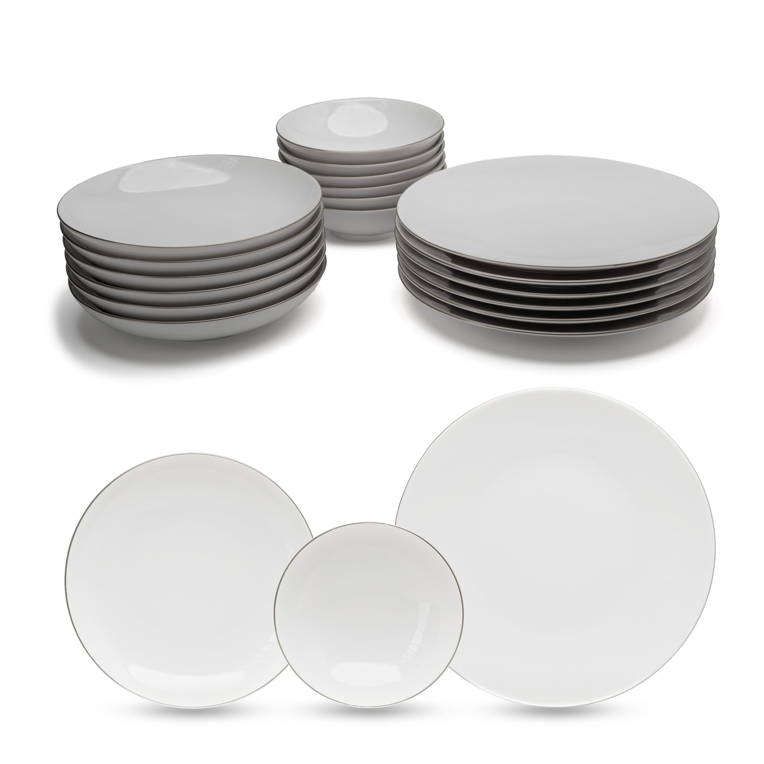 Vajilla Güral Porselen Atina Dinner Plata - 18 Piezas para 6 Personas – Vajilla Completa de Porcelana Blanca