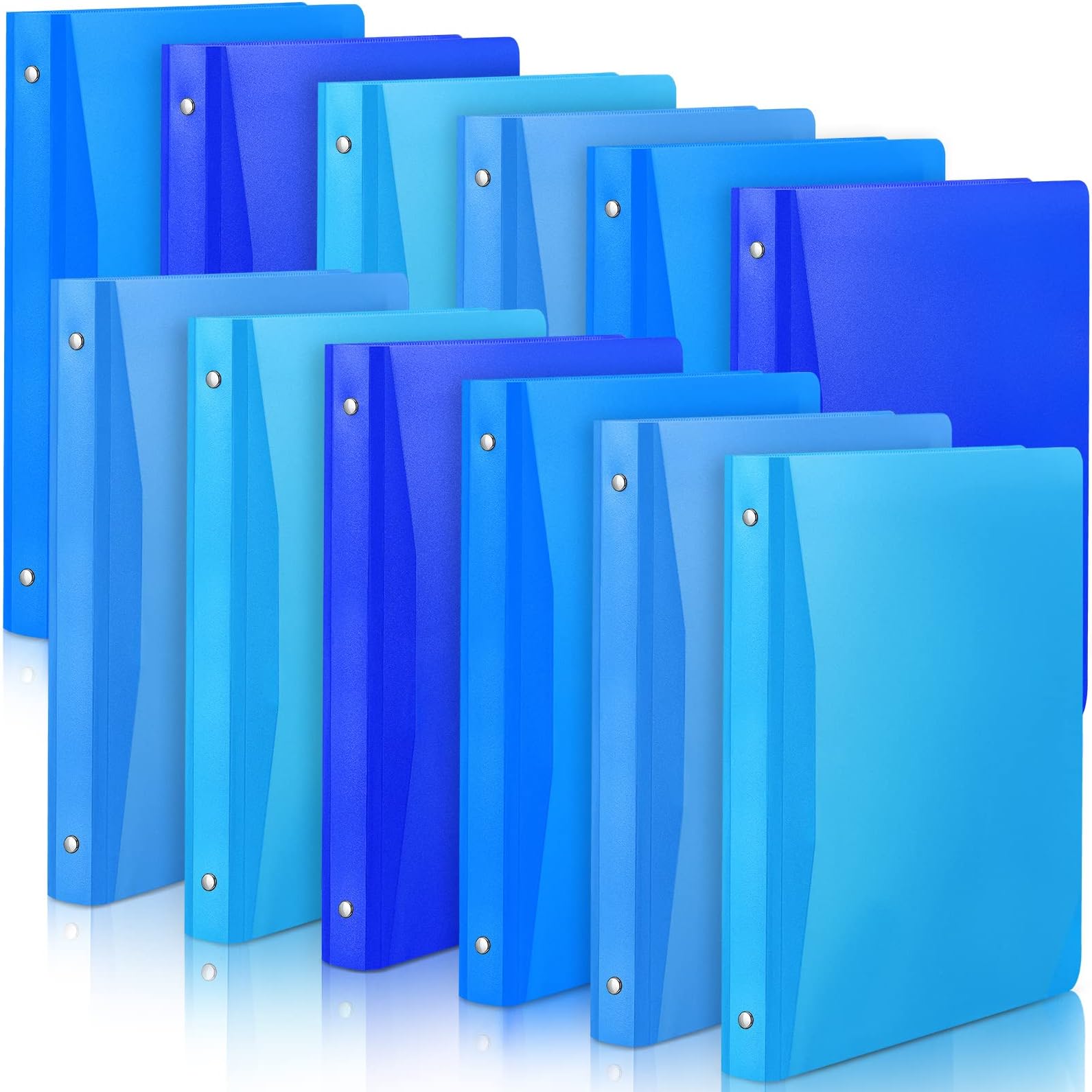 CHENGU 12 Pieces 1 Inch Binders 3 Ring Holds 200 Sheets Paper 1 Inch Plastic Binder with Pocket Round 3 Ring Letter Size for School Office Supplies(Blue Color)