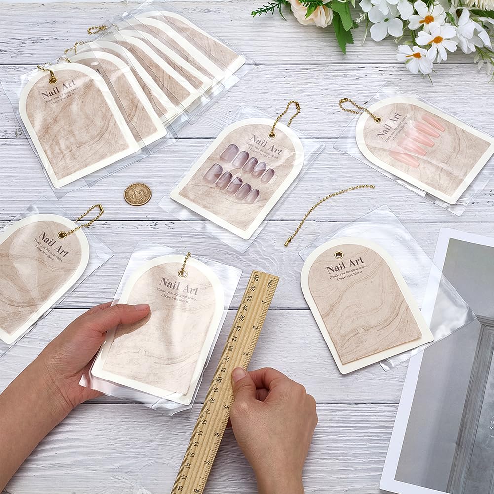 FINGERINSPIRE - Expositor de uñas a presión con cadena de suspensión de 130 x 90 mm con instrucciones para uñas a presión, ideal para artistas manicuristas y vendedores para visitar, blanco